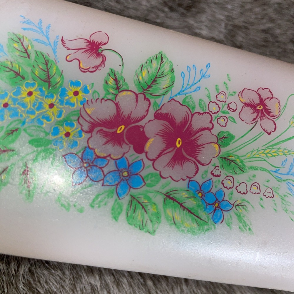1984 Vintage Pink Lucite Acrylic Cosmetic Trinket Jewelry Box with‎ Flowers